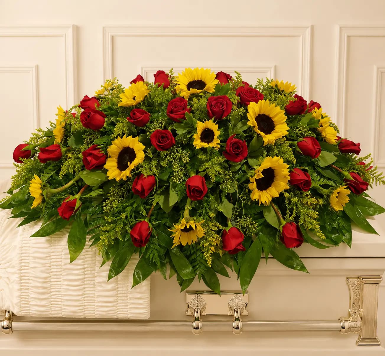 Sunflowers and Roses Casket Spray