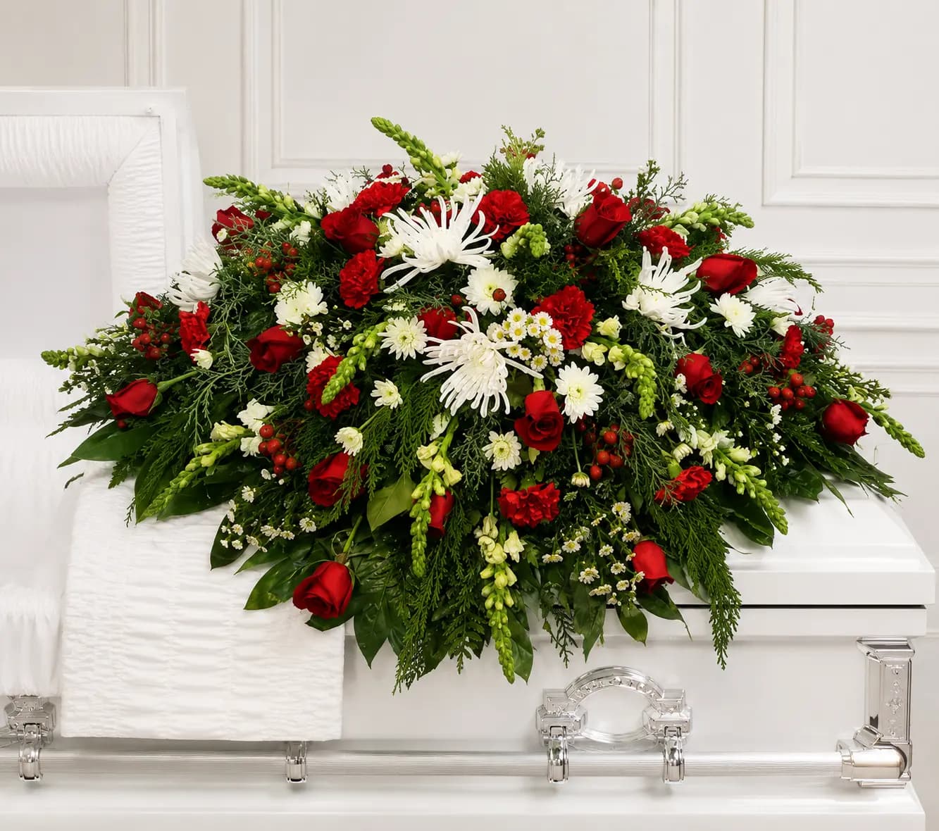 Red and White Casket Spray