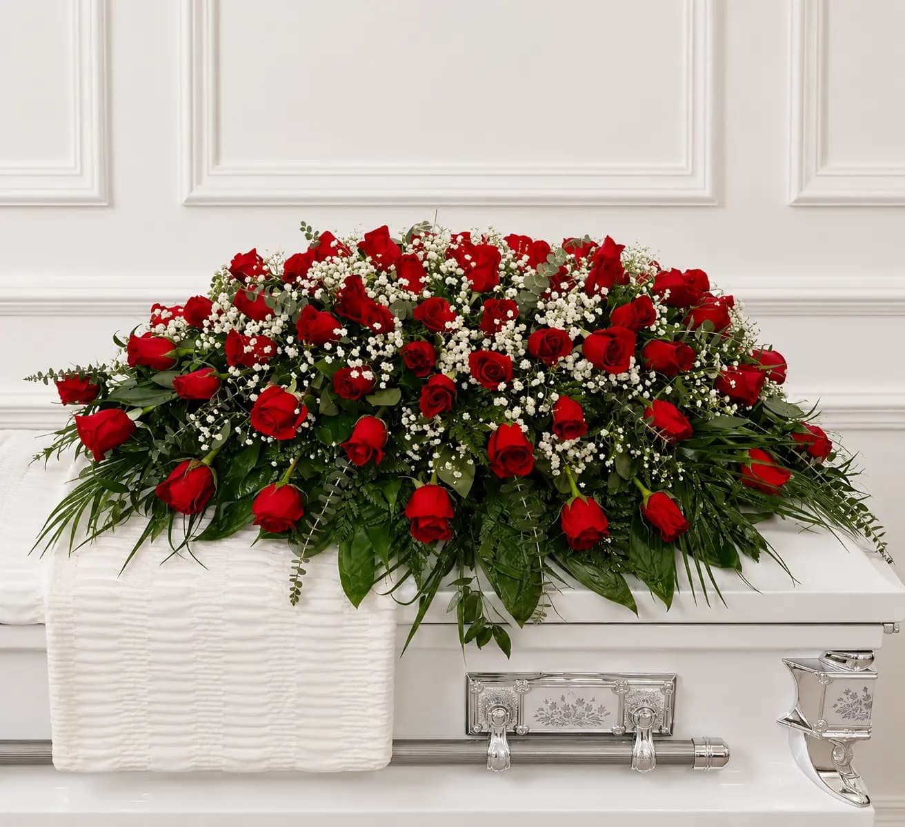 Somber Red Rose Casket Spray