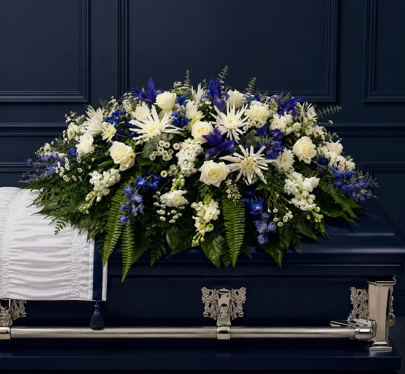 Blue and White Casket Spray
