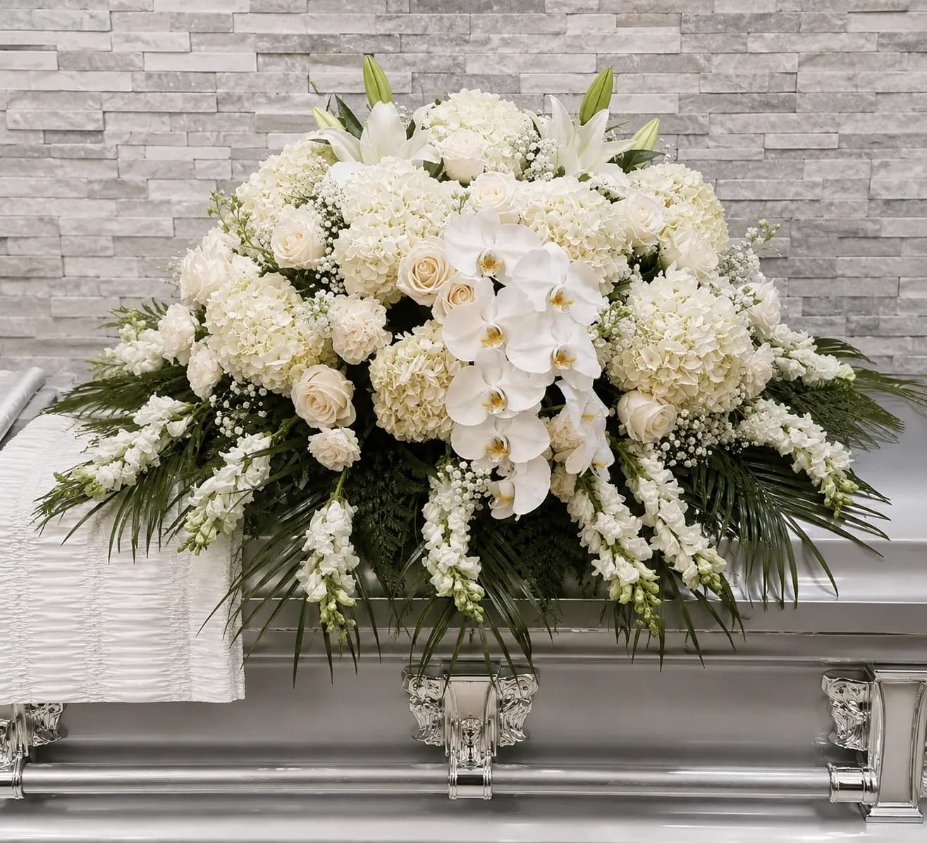 Elegant White Orchid Casket Spray