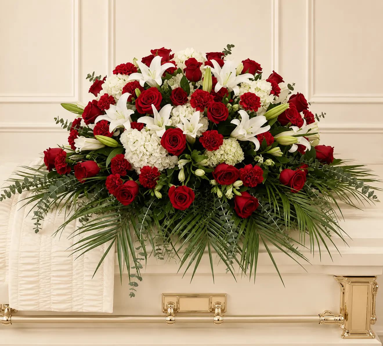 Red and White Classic Casket Spray