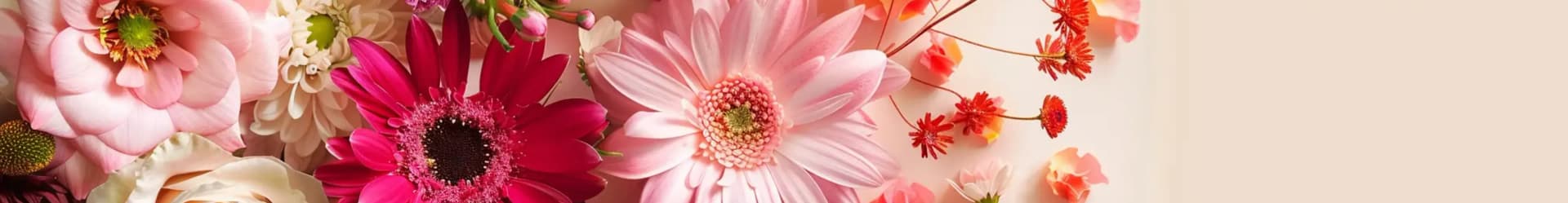 friendly website banner for flower shop website homepage during summer. light cream background