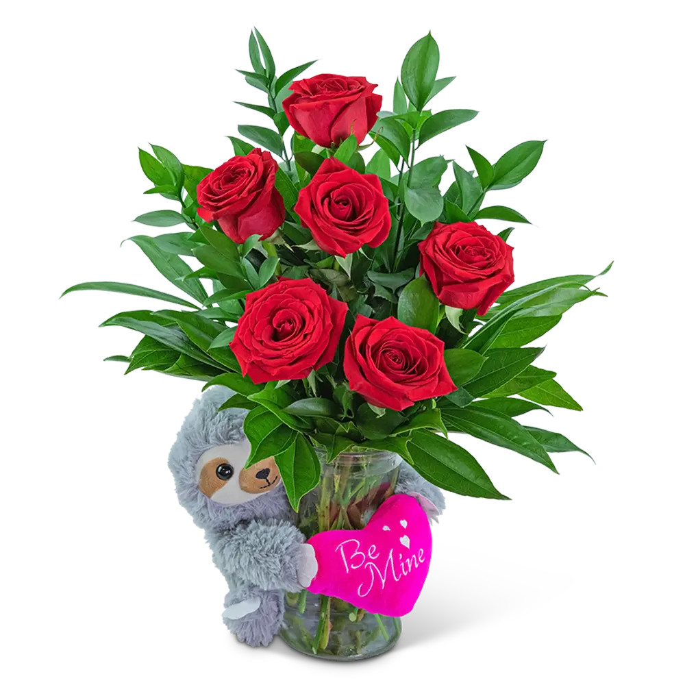 Be Mine Classic Six Red Roses with Sloth – photo 2