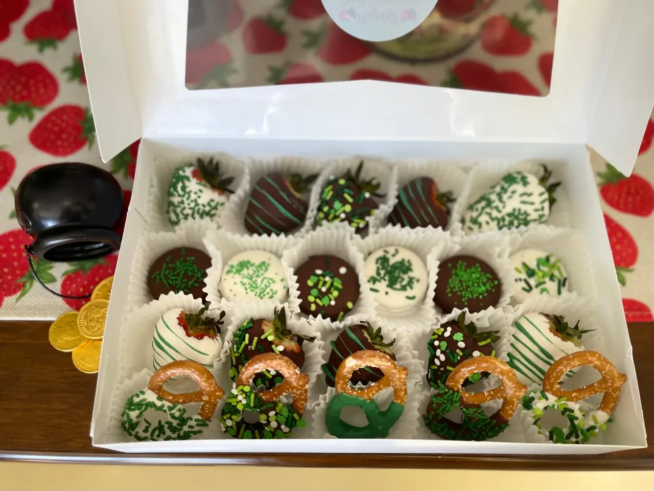 Box of Chocolate Dipped Strawberries, Oreos and Pretzels
