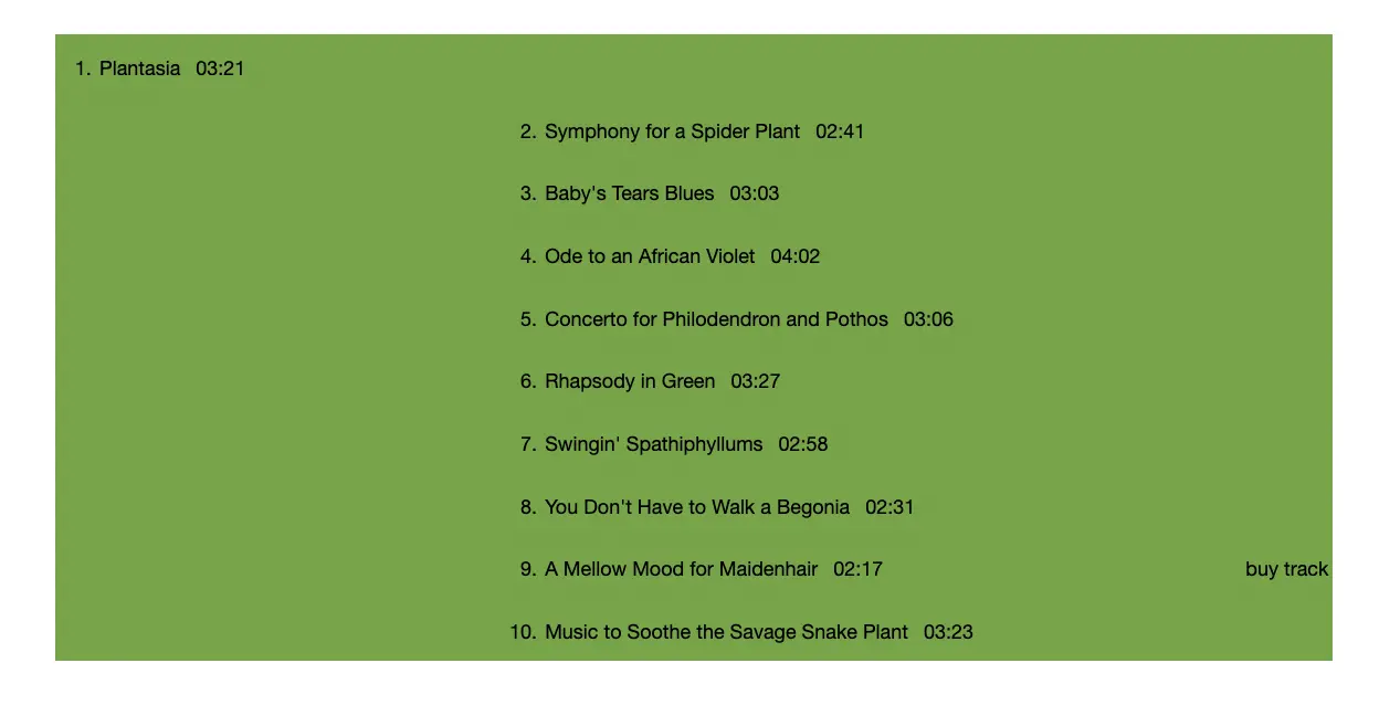 Mort Garson's Plantasia - Tracklist