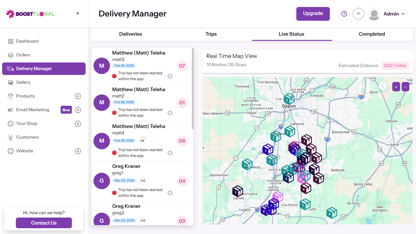 BoostFloral Delivery Manager Routing Dashboard Preview